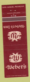 Matchbook Cover - Weber's Inn Ann Arbor MI
