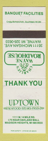 Matchbook Cover - Uptown Seafood Madison Heights MI Charlie's Wayne MI