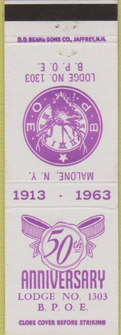 Matchbook Cover - Elks Lodge Malone NY 1963