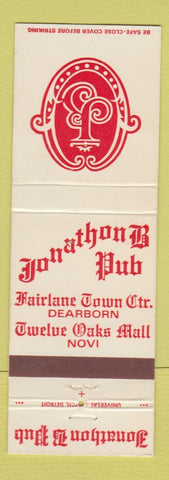Matchbook Cover - Jonathon B Pub Dearborn Novi MI
