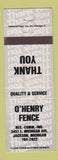Matchbook Cover - O'Henry Fence Jackson MI
