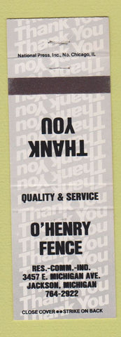 Matchbook Cover - O'Henry Fence Jackson MI