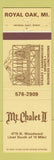 Matchbook Cover - Mount Chealet II Royal Oak MI
