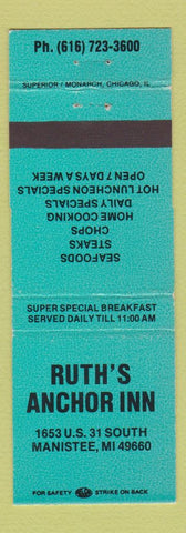 Matchbook Cover - Ruth's Anchor Inn Manistee MI TEAL