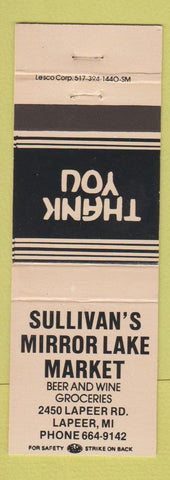 Matchbook Cover - Sullivan's Mirror Lake Market Lapeer MI
