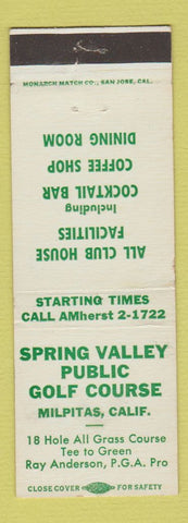 Matchbook Cover - Spring Valley Public Golf Course Milpitas CA