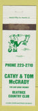 Matchbook Cover - Cathy & Tom McCrady Beatrice Country Club