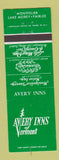 Matchbook Cover - Avery Inns of VT Montpelier Lake Morey Fairlee