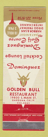 Matchbook Cover - Dominguez Golf Course Golden Bull Restaurant Gardena CA