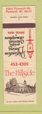 Matchbook Cover - The Hillside Restaurant Plymouth MI