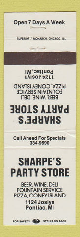 Matchbook Cover - Sharpe's Party Store Pontiac MI