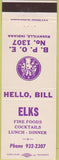 Matchbook Cover - Elks Lodge Rushville IN