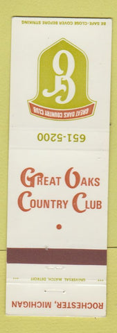 Matchbook Cover - Great Oaks Country Club Rochester MI