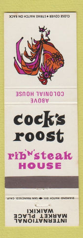 Matchbook Cover - Cock's Roost Rib n Steak House Waikiki Hawaii