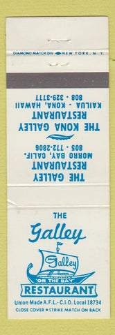 Matchbook Cover - Galley Restaurant Kailua Kona Hawaii Morro Bay CA WEAR