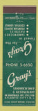 Matchbook Cover - Gray's Restaurant Atlantic City NJ