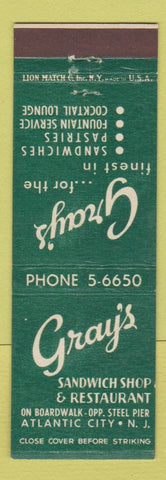 Matchbook Cover - Gray's Restaurant Atlantic City NJ