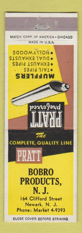 Matchbook Cover - Pratt Mufflers Bobro Products Newark NJ