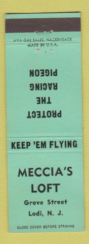 Matchbook Cover - Meccia's Loft Lodi NJ Racing Pigeon