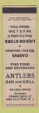 Matchbook Cover - Antlers Bar and Grill between Franklinville Clayton NJ