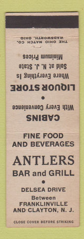Matchbook Cover - Antlers Bar and Grill between Franklinville Clayton NJ