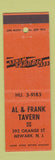 Matchbook Cover - Al & Frank Tavern Newark NJ