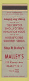 Matchbook Cover - Malley's Kearny NJ fountain deli