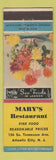 Matchbook Cover - Mary's Restaurant Atlantic City NJ