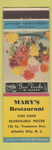 Matchbook Cover - Mary's Restaurant Atlantic City NJ