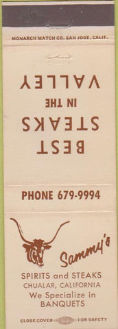 Matchbook Cover - Sammy's Restaurant Chualar CA