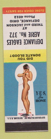 Matchbook Cover - Defiance Eagles Club Defiance OH pinup