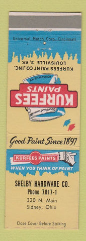 Matchbook Cover - Kurfees Paints Shelby Hardware Sidney OH