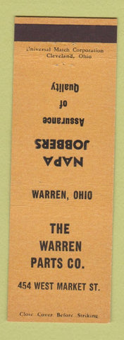 Matchbook Cover - The Warren Parts Company NAPA auto Warren OH