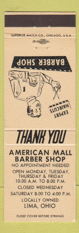 Matchbook Cover - American Mall Barber Shop Lima OH