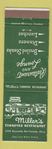 Matchbook Cover - Miller's Restaurant Toledo OH