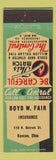 Matchbook Cover - Boyd W Fair Insurance Kenton OH