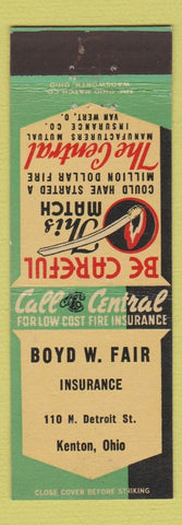 Matchbook Cover - Boyd W Fair Insurance Kenton OH