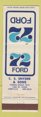 Matchbook Cover - 1972 Ford CS Snyder Orrville
