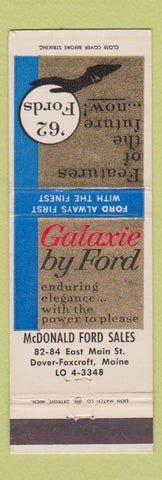 Matchbook Cover - 1962 Ford McDonald Dover Foxcroft ME