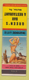 Matchbook Cover - Green's Bar Restaurant Morton PA pinup