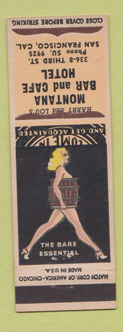 Matchbook Cover - Montana Bar Cafe Hotel San Francisco  CA pinup