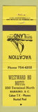 Matchbook Cover - Westward Ho Motel Nanaimo BC