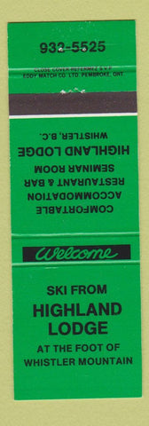Matchbook Cover - Highland Lodge Whistler BC