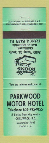Matchbook Cover - Parkwood Motor Hotel Chilliwack BC