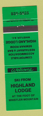 Matchbook Cover - Highland Lodge Whistler BC GREEN