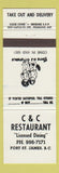 Matchbook Cover - C&C Restaurant Fort St James BC