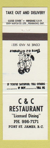 Matchbook Cover - C&C Restaurant Fort St James BC