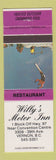 Matchbook Cover - Willy's Motor Inn Vernon BC