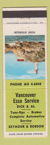 Matchbook Cover - Vancouver Esso oil gas BC Point Atkinson