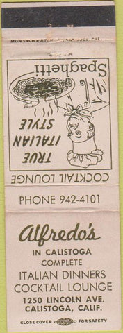 Matchbook Cover - Alfredo's Italian food Calistoga CA